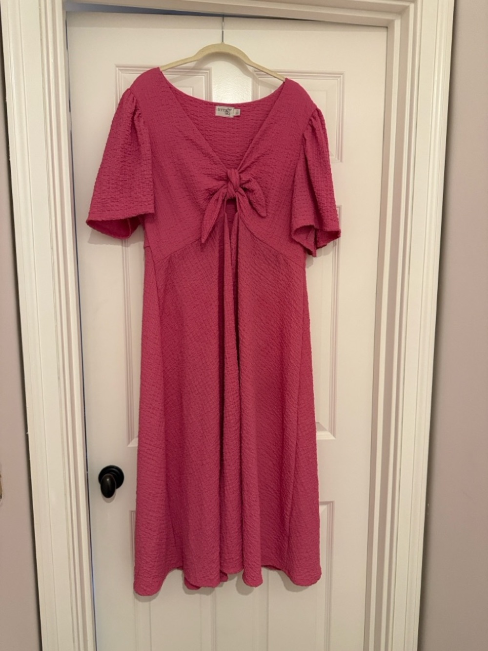 Terra & Sky Pink Textured Midi Dress with Front Tie